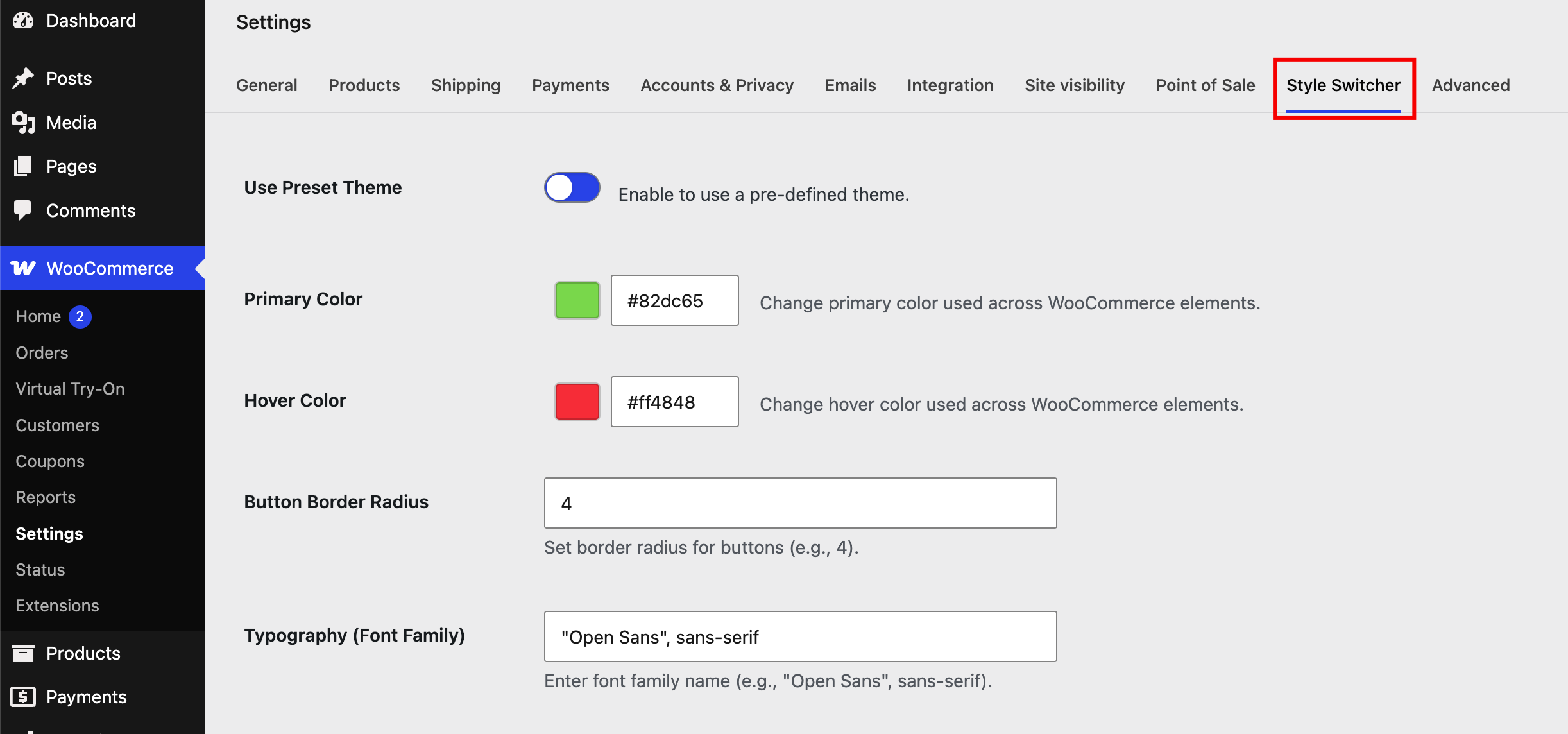 Dewebkiller Store Style Customizer for WooCommerce
